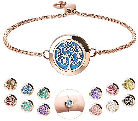 Aromatherapy Essential Oil Diffuser Bracelet – ttstar Rose Gold Stainless Steel Adjustable Women Jewelry Diffuser Bracelet with 24 Refill Pads Gift Se