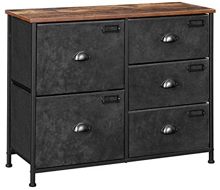 1596030641 410nXg5WVZL. AC  - SONGMICS Wide Dresser, Fabric Drawer Dresser with 5 Drawers, Industrial Closet Storage Drawers with Metal Frame, Wooden Top, Closet Organizer for Hallway, Nursery, Rustic Brown and Black ULVT05H