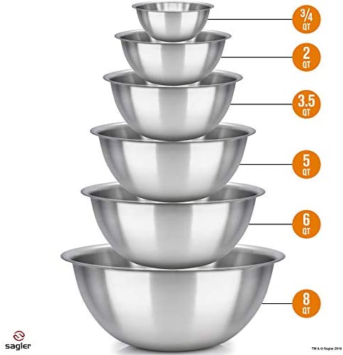 mixing bowls – mixing bowl Set of 6 – stainless steel mixing bowls – Polished Mirror kitchen bowls – Set Includes ¾, 2, 3.5, 5, 6, 8 Quart – Ideal For Cooking & Serving – Easy to clean – Great gift