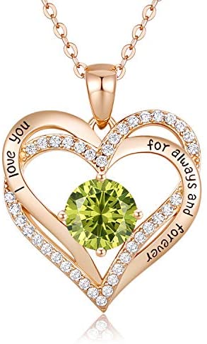 41qNbYIvhZL. AC  - CDE Forever Love Heart Necklace 925 Sterling Silver Rose Gold Plated Birthstone Pendant Necklaces for Women with 5A Cubic Zirconia Jewelry Birthday Gift