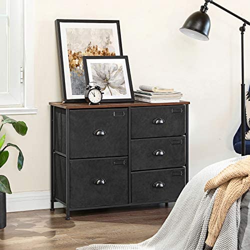 514aLu4n4UL. AC  - SONGMICS Wide Dresser, Fabric Drawer Dresser with 5 Drawers, Industrial Closet Storage Drawers with Metal Frame, Wooden Top, Closet Organizer for Hallway, Nursery, Rustic Brown and Black ULVT05H