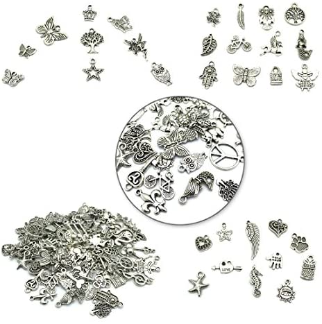 51EDoHoGkOL. AC  - JIALEEY Wholesale Bulk Lots Jewelry Making Silver Charms Mixed Smooth Tibetan Silver Metal Charms Pendants DIY for Necklace Bracelet Jewelry Making and Crafting, 100 PCS