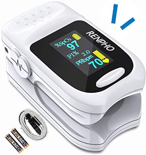 Pulse Oximeter Fingertip, RENPHO Accurate Reading Pediatric and Adult Oxygen Monitor Medical Use, Easy to Use Blood Oxygen Saturation Meter, Batteries and Lanyard, Spo2 Oximeter Portable with Alarm