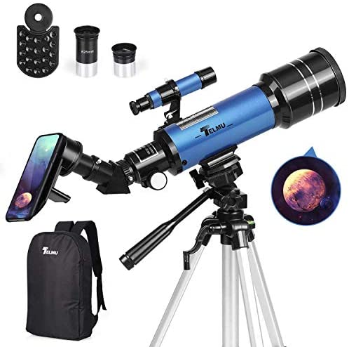 TELMU Telescope, 70mm Aperture 400mm AZ Mount Astronomical Refracting Telescope Adjustable(17.7In-35.4In) Portable Travel Telescopes with Backpack, Phone Adapter