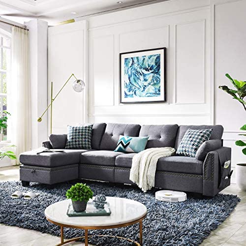 51qAvm xmAL. AC  - HONBAY Reversible Sectional Sofa Couch for Living Room L-Shape Sofa Couch 4-seat Sofas Sectional for Apartment Dark Grey