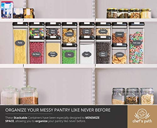 51rQOK7ghFL. AC  - Chef's Path Airtight Food Storage Container Set - 7 PC Set - Labels & Marker - Kitchen & Pantry Organization Containers - BPA-Free - Clear Plastic Canisters for Flour, Cereal with Improved Lids