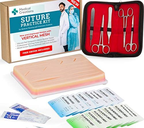 51uoeicJrL 500x445 - Suture Practice Kit by Medical Creations - with Suturing Video Series by Board-Certified Surgeon and Ebook Training Guide - Silicone Suturing Pad with Tool Kit - for any Student in the Medical Field