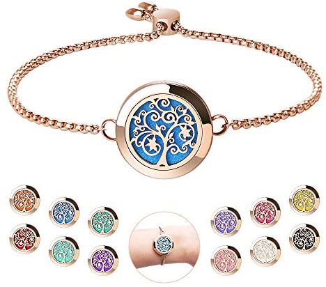 51w3MUGWFwL. AC  - Aromatherapy Essential Oil Diffuser Bracelet - ttstar Rose Gold Stainless Steel Adjustable Women Jewelry Diffuser Bracelet with 24 Refill Pads Gift Se