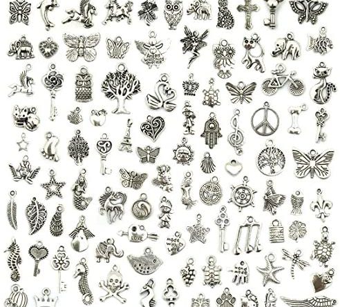 61NR14fhpkL. AC  492x445 - JIALEEY Wholesale Bulk Lots Jewelry Making Silver Charms Mixed Smooth Tibetan Silver Metal Charms Pendants DIY for Necklace Bracelet Jewelry Making and Crafting, 100 PCS