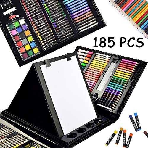 61QQ6Ads9oL. AC  - Sunnyglade 185 Pieces Double Sided Trifold Easel Art Set, Drawing Art Box with Oil Pastels, Crayons, Colored Pencils, Markers, Paint Brush, Watercolor Cakes, Sketch Pad