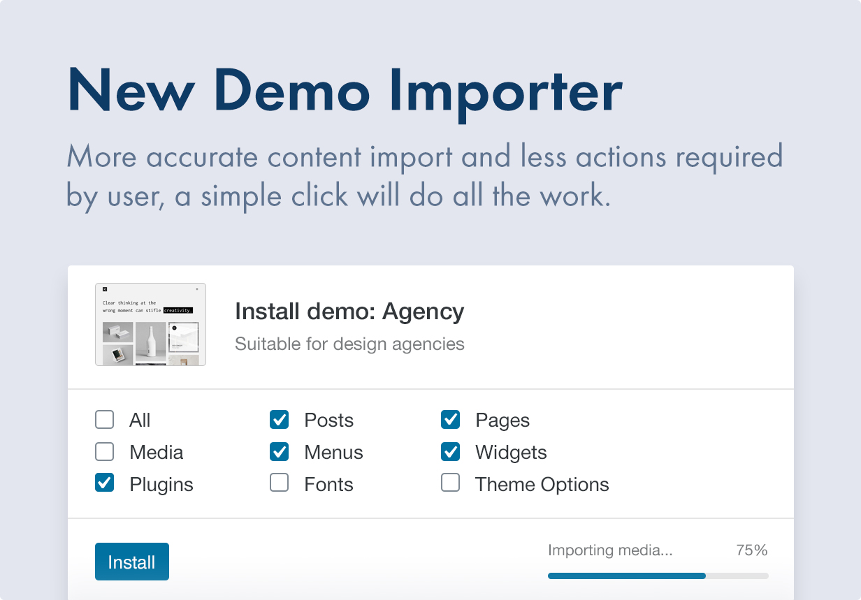 More accurate demo importer with less actions required