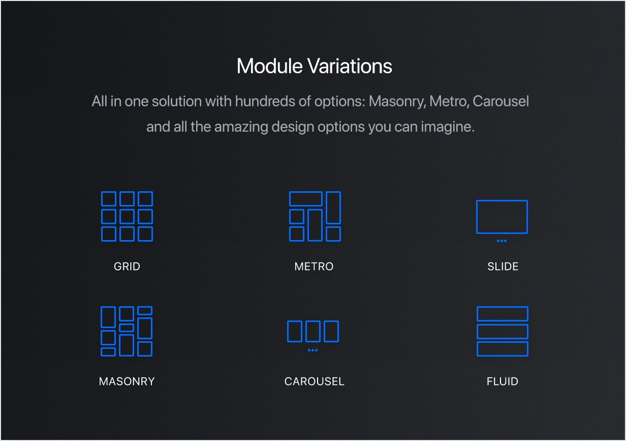 Grid, Masonry, Isotope, Metro, Carousel