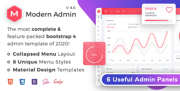 preview 01.  large preview - Modern Admin - Clean Bootstrap 4 Dashboard HTML Template + Material Design