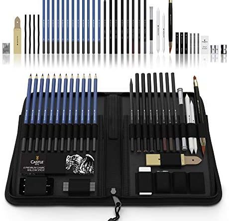 1598070462 51z1ZrI76CL. AC  460x445 - Castle Art Supplies Graphite Drawing Pencils and Sketch Set (40-Piece Kit), Complete Artist Kit Includes Charcoals, Pastels and Zippered Carry Case, Includes Rare Pop-Up Stand