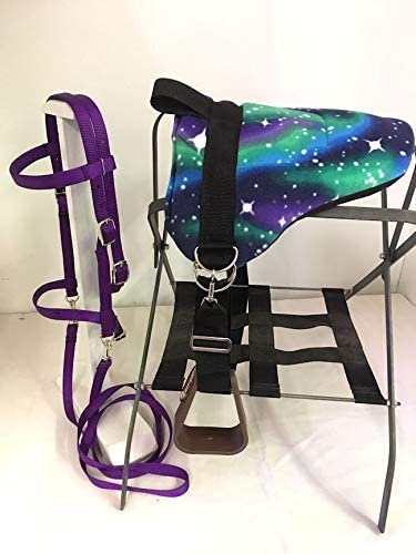 41u 9D 81lL. AC  - Party Ponies Miniature Horse/SM Pony Bareback Saddle PAD Set with BITLESS Bridle - Purple Stary Night Set