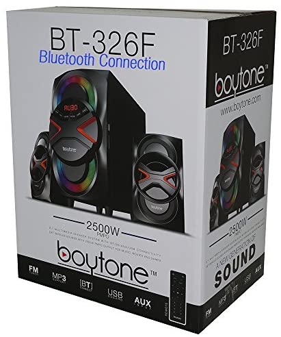 51ZVepDHQWL. AC  - Boytone BT-326F, 2.1 Bluetooth Powerful Home Theater Speaker System, with FM Radio, SD USB Ports, Digital Playback, 40 Watts, Disco Lights, Full Function Remote Control, for Smartphone, Tablet.