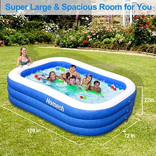 611T60bQ3cL. AC  - Homech Family Inflatable Swimming Pool, 120" X 72" X 22" Full-Sized Inflatable Lounge Pool for Baby, Kiddie, Kids, Adult, Infant, Toddlers for Ages 3+,Outdoor, Garden, Backyard, Summer Water Party