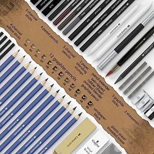 61iMmJFTx6L. AC  - Castle Art Supplies Graphite Drawing Pencils and Sketch Set (40-Piece Kit), Complete Artist Kit Includes Charcoals, Pastels and Zippered Carry Case, Includes Rare Pop-Up Stand