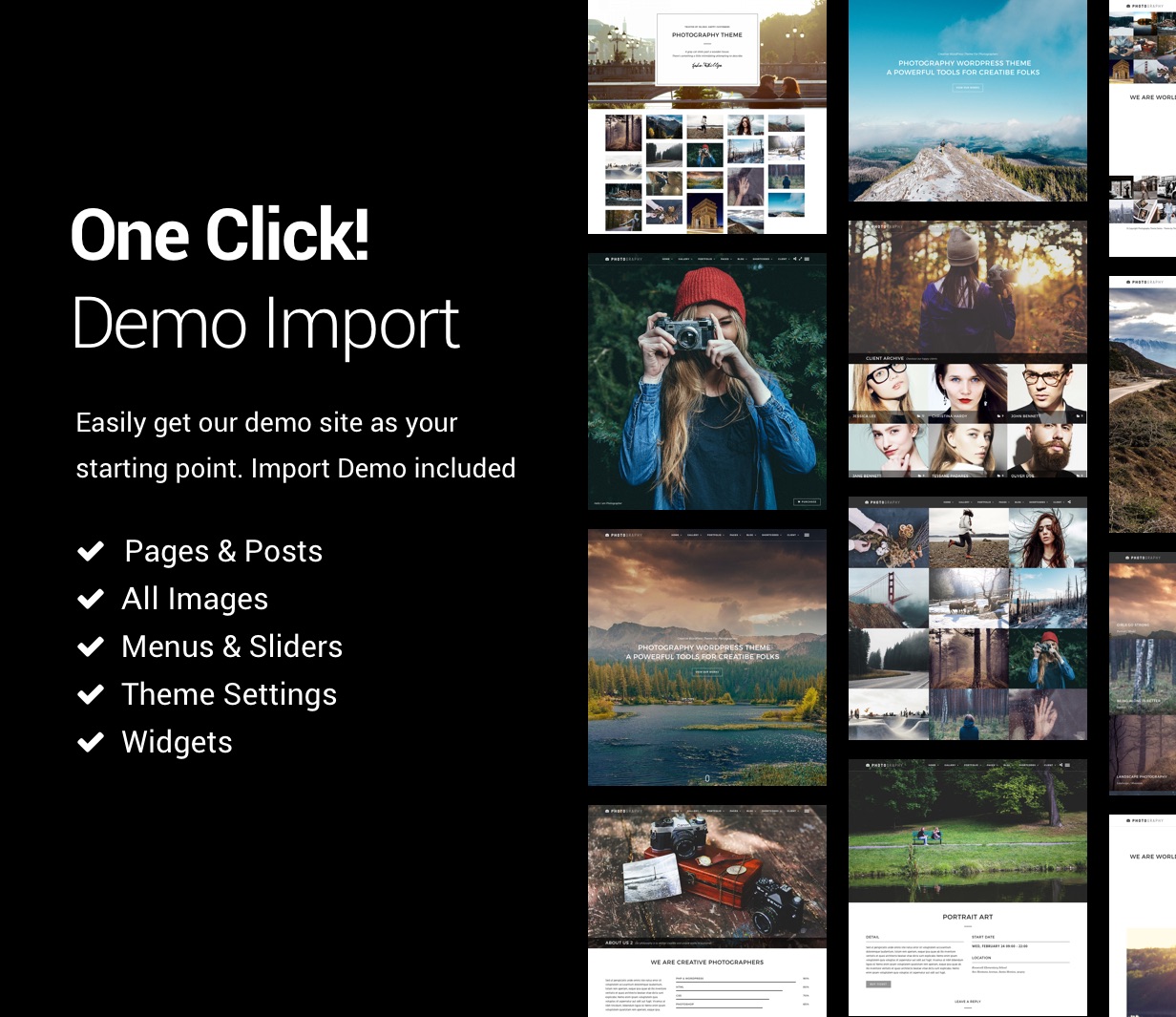 one click demo - Photography WordPress