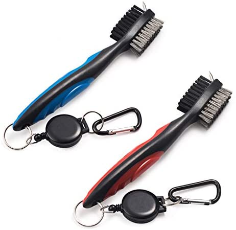 Xintan Tiger Pack of 2 Golf Club Brush Groove Cleaner with Retractable Zip-line and Aluminum Carabiner Cleaning Tools