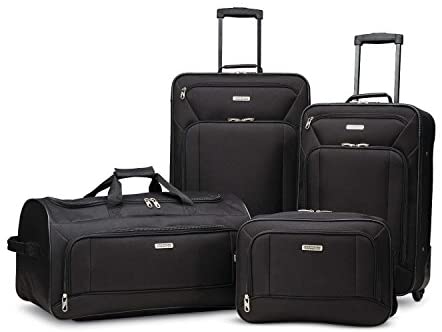 American Tourister Fieldbrook XLT Softside Upright Luggage, Black, 4-Piece Set (BB/DF/21/25)