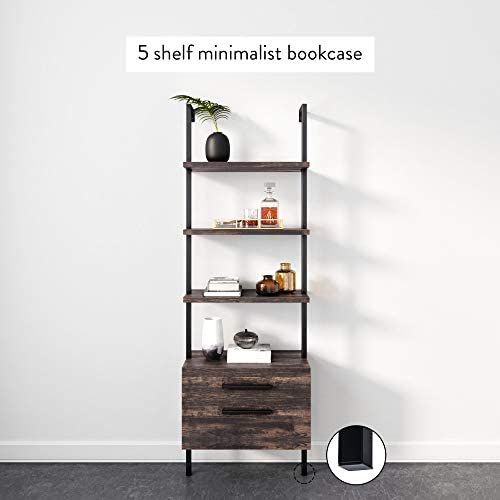 41A+VsqxjgL. AC  - Nathan James 65801 Theo Industrial Bookshelf with Wood Drawers and Matte Steel Frame, Warm Nutmeg/Black