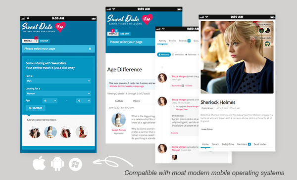 best mobile experience - Sweet Date - More than a Wordpress Dating Theme