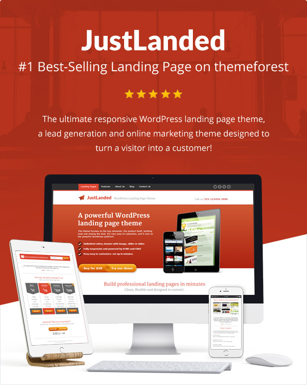 landing page wordpress featured new - JustLanded - WordPress Landing Page