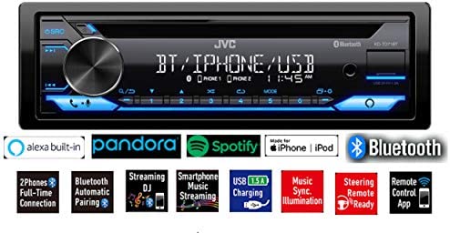 1601798877 41zB10GbVWL. AC  - JVC Single-Din Built-in Bluetooth, Dual Phone Connection, Android Music Playback, CD MP3 AM/FM USB AUX Input Car Stereo Player, Pandora Spotify Control iHeart Radio Receiver w/FREE ALPHASONIK EARBUDS