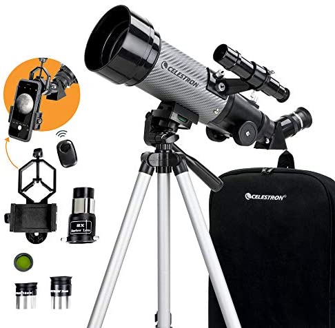 Celestron – 70mm Travel Scope DX – Portable Refractor Telescope – Fully-Coated Glass Optics – Ideal Telescope for Beginners – BONUS Astronomy Software Package – Digiscoping Smartphone Adapter