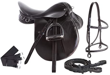 All Purpose Black Leather English Riding Horse Saddle Starter Kit