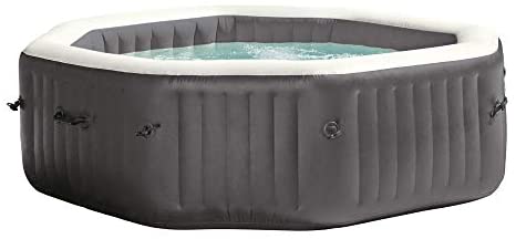 Intex 28417WL PureSpa 6 Person Fiber-Tech Construction Portable Octagonal Inflatable Hot Tub Spa with 140 Bubble Jets, Gray