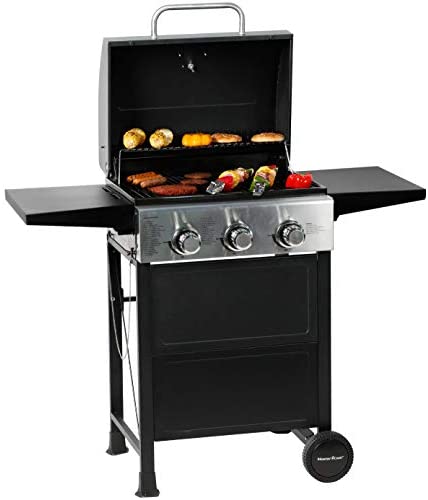 41sXplFz3mL. AC  - MASTER COOK 3 Burner BBQ Propane Gas Grill, Stainless Steel 30,000 BTU Patio Garden Barbecue Grill with Two Foldable Shelves