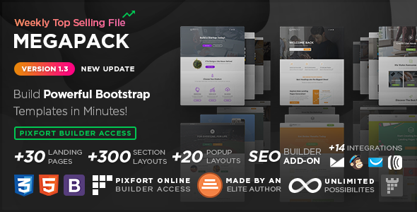 00 cover.  large preview - MEGAPACK – Marketing HTML Landing Pages Pack + PixFort Page Builder Access