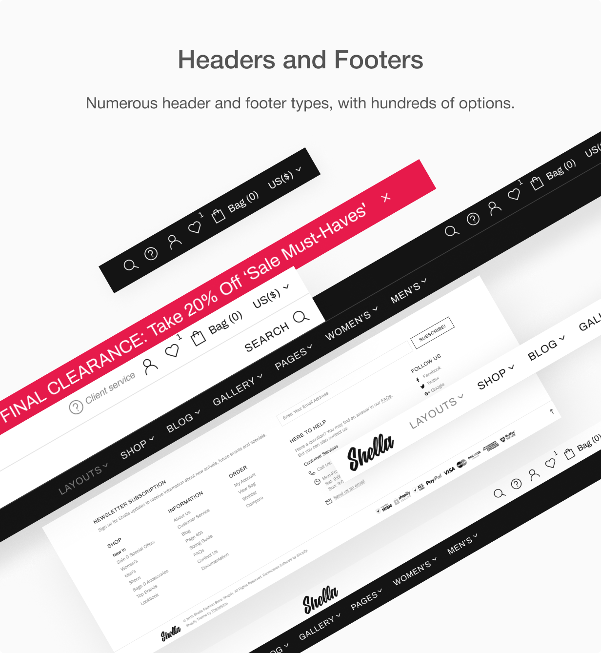 08 headers footers - Shella - Multipurpose Shopify theme, fastest with the banner builder