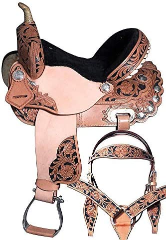 Y&Z Enterprises Premium Leather Western Barrel Racing Horse Saddle Tack Size 14″ to 18″ Inches Seat Available Get Matching Leather Headstall, Breast Collar, Reins