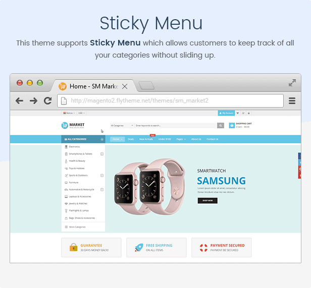 16 sticky menu - Market - Premium Responsive Magento 2 and 1.9 Store Theme with Mobile-Specific Layout (23 HomePages)