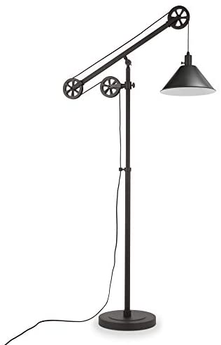31PppwguVdL. AC  - Henn&Hart FL0022 Modern Industrial Pulley System Contemporary Blackened Bronze with Metal Shade for Living Room, Office, Study Or Bedroom Floor Lamp, One Size, Black