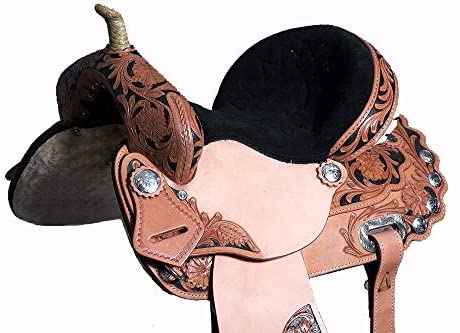 41Ne Q8sWkL. AC  - Y&Z Enterprises Premium Leather Western Barrel Racing Horse Saddle Tack Size 14" to 18" Inches Seat Available Get Matching Leather Headstall, Breast Collar, Reins