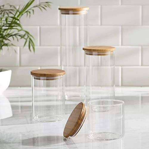 41cMnvC2ieL. AC  - Canister Set of 5, Glass Kitchen Canisters with Airtight Bamboo Lid, Glass Storage Jars for Kitchen, Bathroom and Pantry Organization Ideal for Flour, Sugar, Coffee, Cookie Jar, Candy, Snack and More