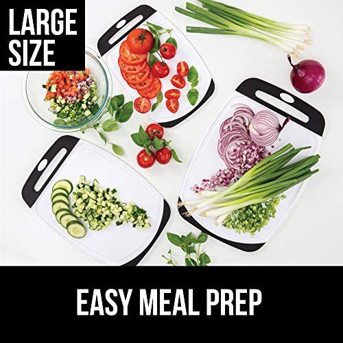 51T3xoQx4GL. AC  - Gorilla Grip Original Oversized Cutting Board, 3 Piece, BPA Free, Dishwasher Safe, Juice Grooves, Larger Thicker Boards, Easy Grip Handle, Non Porous, Extra Large, Kitchen, Set of 3, Black