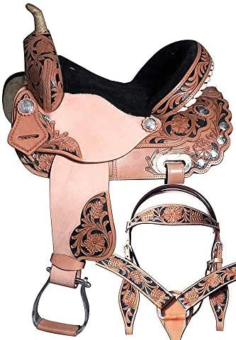 51i6Mrvc9JL. AC  - Y&Z Enterprises Premium Leather Western Barrel Racing Horse Saddle Tack Size 14" to 18" Inches Seat Available Get Matching Leather Headstall, Breast Collar, Reins