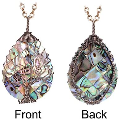 51tJ1L6ppHL. AC  - sedmart Tear Drop Abalone Shell Pendent Necklace Wire Wrap Abalone Shell Tree of Life Pendant Necklace Fashion Necklace Jewelry for Women Handmade Necklace Mothers Day Necklace for mom Jewelry