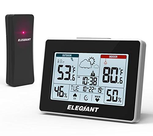 1606964046 41FAbyW9rZL 500x445 - ELEGIANT Wireless Weather Station, Indoor Outdoor Thermometer Hygrometer with Sensor, LCD Touch Screen, Digital Temperature Humidity Monitor, Weather Forecast, Time & Date(7 Language), 3 Channels