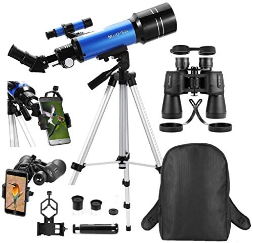 MaxUSee Travel Telescope with Backpack – 70mm Refractor Telescope & 10X50 HD Binoculars Bak4 Prism FMC Lens for Moon Viewing Bird Watching Sightseeing