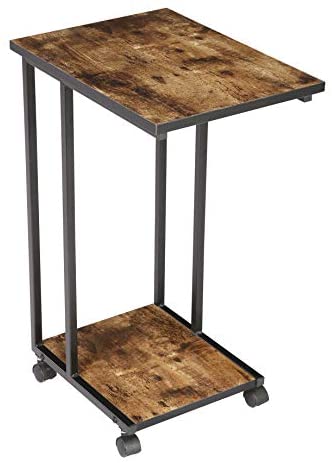 JJS Side End C Table for Sofa, Living Room Couch Table Snack Table That Slide Under for Small Spaces, Rustic Brown