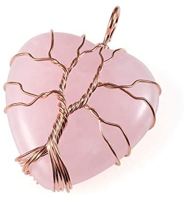 41s+xXEGMbL. AC  - Top Plaza Natural Healing Crystals Necklace Tree of Life Wire Wrapped Stone Heart Pendant Necklaces Reiki Quartz Jewelry for Womens Girls Ladies