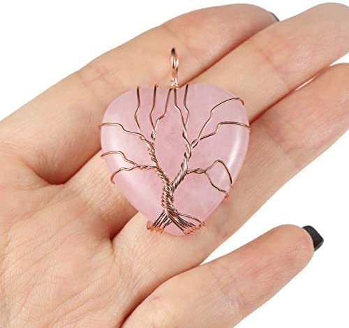 41urF5aOXtL. AC  - Top Plaza Natural Healing Crystals Necklace Tree of Life Wire Wrapped Stone Heart Pendant Necklaces Reiki Quartz Jewelry for Womens Girls Ladies