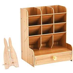 4d696dd1 f703 447b ab92 b0cf87ce630d.  CR0,0,300,300 PT0 SX300 V1    - Marbrasse Wooden Desk Organizer, Multi-Functional DIY Pen Holder Box, Desktop Stationary, Easy Assembly ,Home Office Supply Storage Rack with Drawer (B11-Cherry Color)