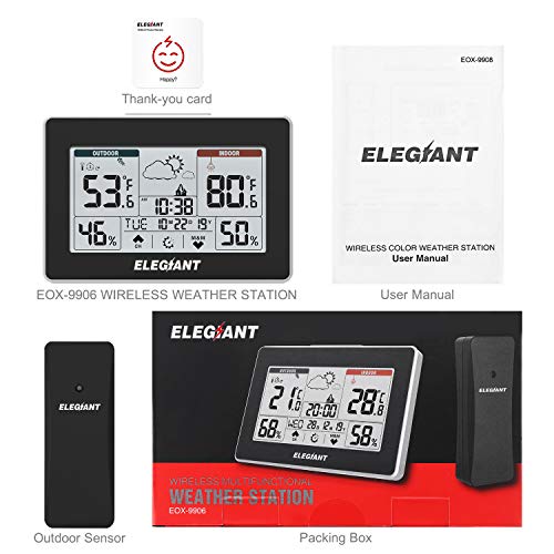 514+ im LcL - ELEGIANT Wireless Weather Station, Indoor Outdoor Thermometer Hygrometer with Sensor, LCD Touch Screen, Digital Temperature Humidity Monitor, Weather Forecast, Time & Date(7 Language), 3 Channels